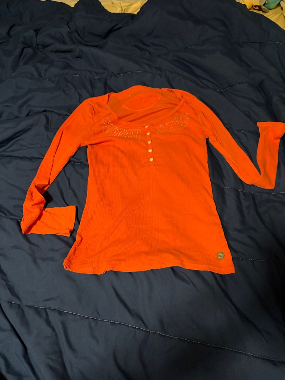 Calvin Klein salmon colored Ribbed Long-Sleeve Henley with Stud Detail